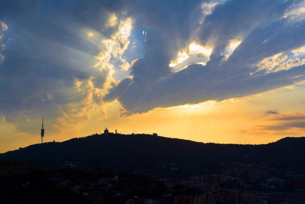 The view to the Tibidabo hill from the bunkers of Carmel