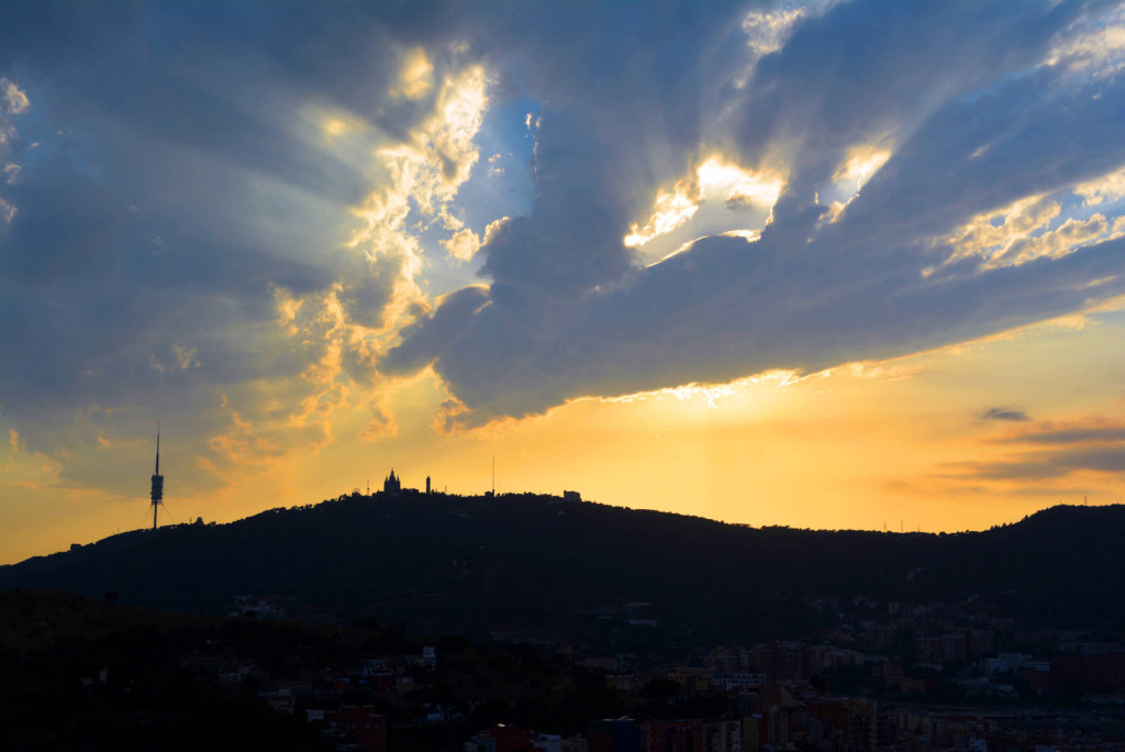 The view to the Tibidabo hill from the bunkers of Carmel