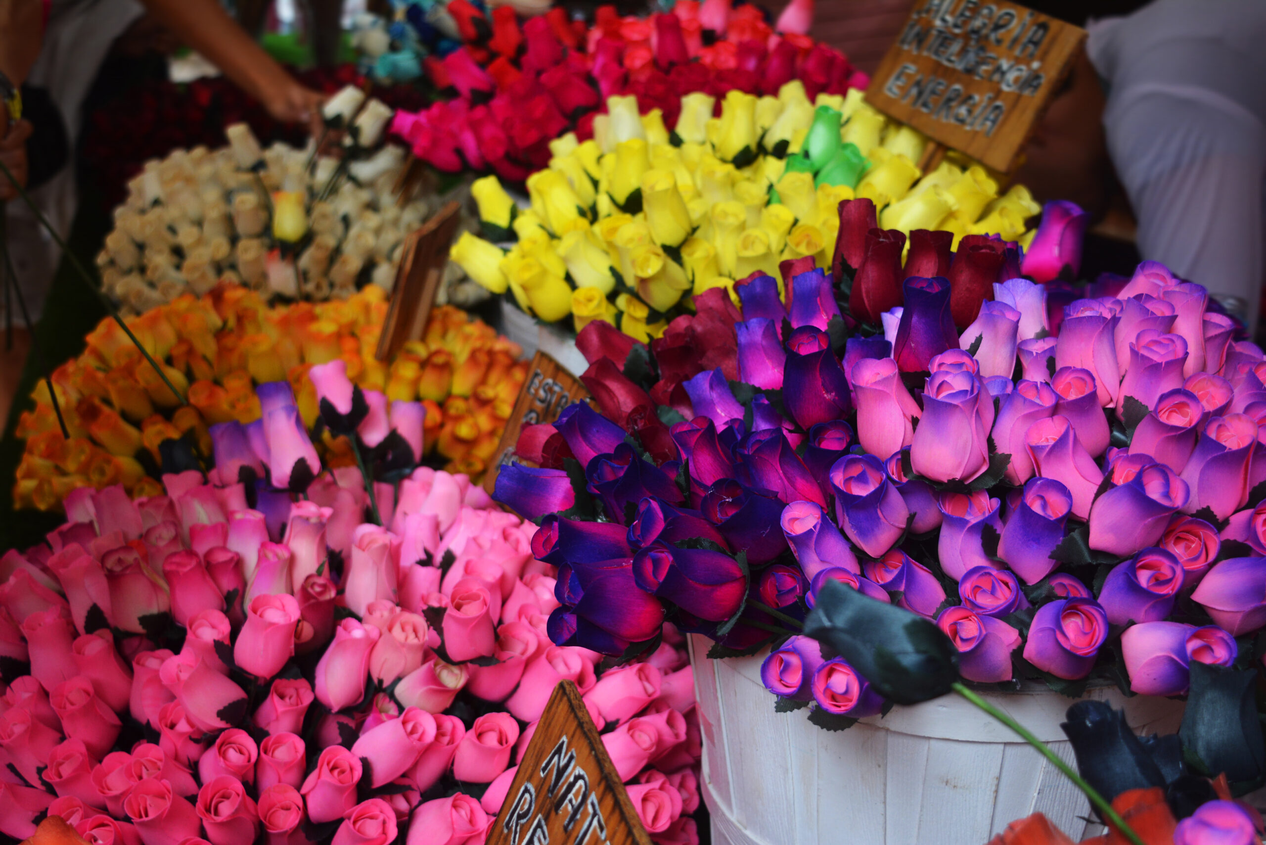 Wooden roses at the Roman market, Santander