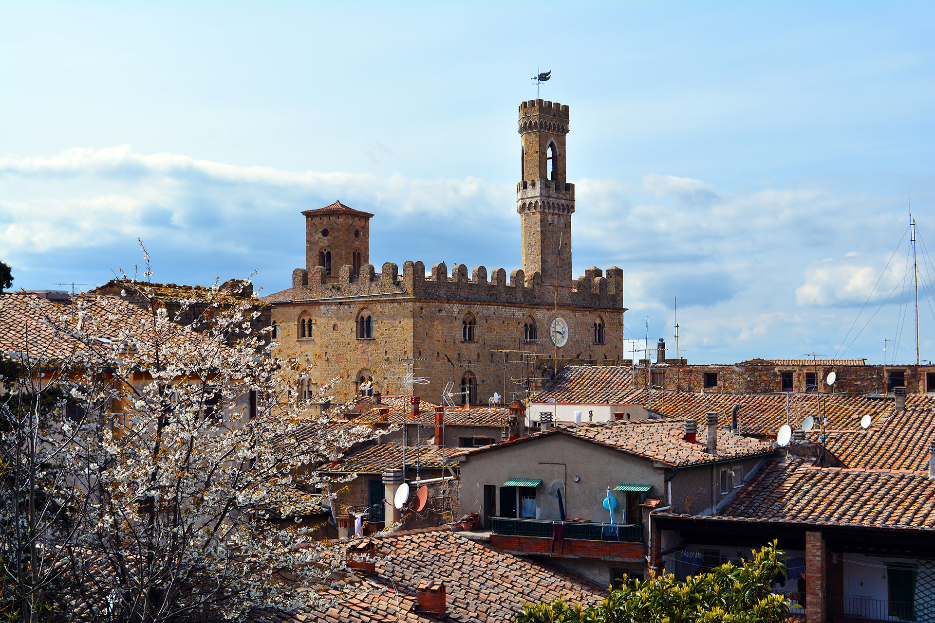 A beautiful view from the Archeological park over the centre of the city of Volterra, Tuscany, Italy.